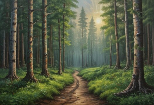 Beautiful Forest Painting, Aesthetic view of a forest