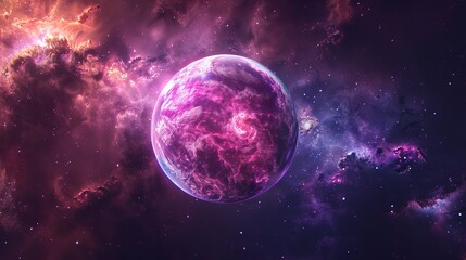 Neon-colored ball of light floating in space, created digitally.