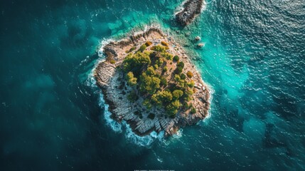 Naklejka premium An aerial view of a small island surrounded by water, AI