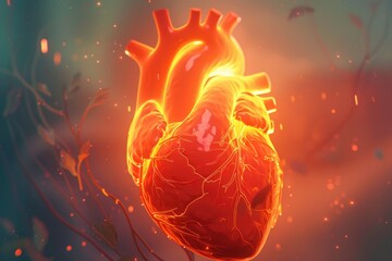 Human heart with blood vessels. 3d medical background. - obrazy, fototapety, plakaty