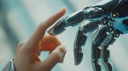 human hands touching robot hand, ai, technology