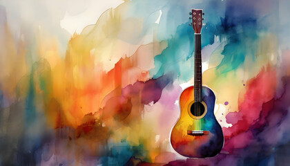 Abstract Guitar Acoustic collection of color gradient and drawing of abstract colorful - obrazy, fototapety, plakaty