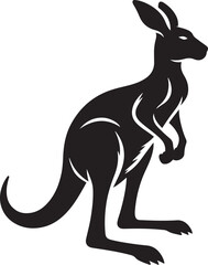 Black silhouettes of kangaroo on a white background. Funny comic marsupial animal from Australia.