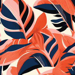 Fototapeta na wymiar Bold Tropical Summer Palm Leaves Botanical Seamless Pattern
