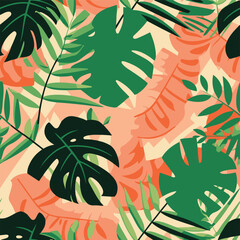 Bold Tropical Summer Palm Leaves Botanical Seamless Pattern