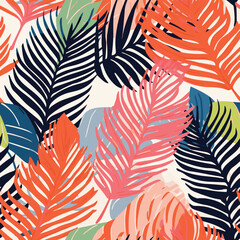 Fototapeta na wymiar Bold Tropical Summer Palm Leaves Botanical Seamless Pattern