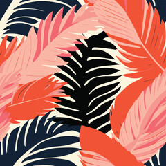 Bold Tropical Summer Palm Leaves Botanical Seamless Pattern
