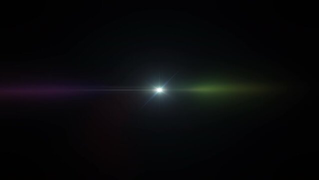 Loop flickering center colorful star optical lens flares shine light rotation shine animation art on black abstract background for screen project overlay.Lighting lamp rays effect dynamic bright video