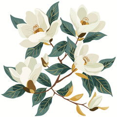 Fototapeta na wymiar Magnolias in cartoon, doodle style. Image for t-shirt, web, mobile apps and ui. Isolated 2d vector illustration in logo, icon, sketch style, Eps 10. AI Generative