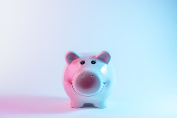 Piggy bank in vibrant bold gradient holographic colors. Christmas and New Year minimal art concept.