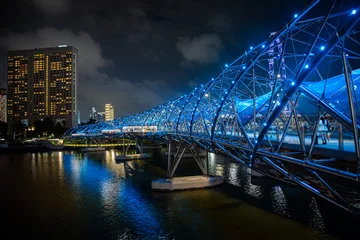 Foto auf gebürstetem Alu-Dibond Helix-Brücke Singapore, Helix Bridge at night
