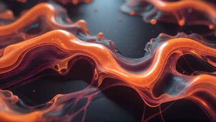 Abstract liquid background. Futuristic fluid backdrop. Orange color. Neon smoke. Wave shape. Flowing energy. Sci-fi stock illustration - obrazy, fototapety, plakaty