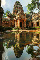 Intricate Masterpiece: Khmer Temple from the Angkor Era Amidst Vibrant Nature