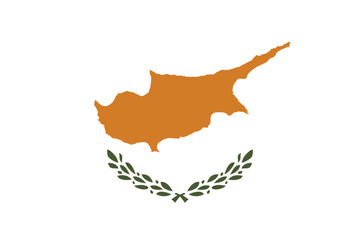 Flag of Cyprus. White flag with island silhouette and olive branch. State symbol of the Republic of Cyprus.