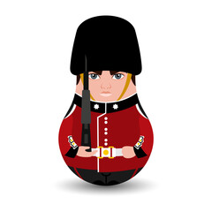 A soldier of the Royal Guard. The personal protection of the English monarch. Design tilting toy. Modern kawaii dolls for your business project