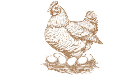 Chicken, hen with nest, eggs. Vintage artwork - 772238618