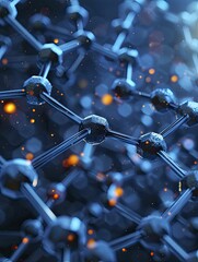 Obraz na płótnie Canvas Sleek depiction of a nanotech molecule assembling industrial materials, on a nanotechnology background, concept for nanotechnology in material fabrication.