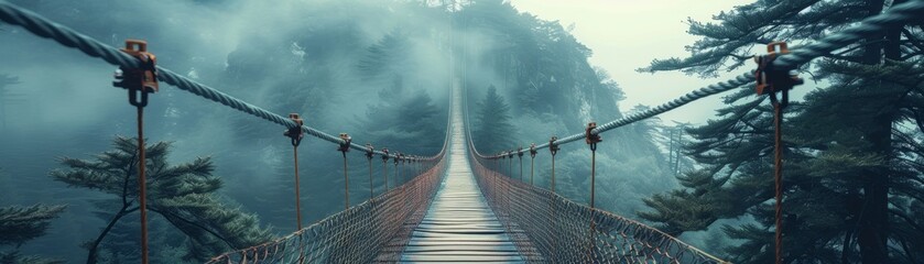 A bridge of words connecting two mountain peaks literary passage - obrazy, fototapety, plakaty