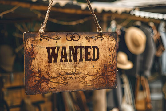 Old Vintage Western Wanted Poster Sign, with writing " wanted"
