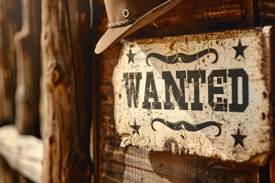 Old Vintage Western Wanted Poster Sign, with writing " wanted"
