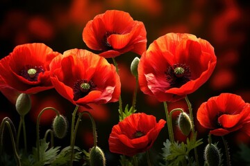 Obraz premium Lustrous Red poppy flowers. Meadow nature. Generate Ai
