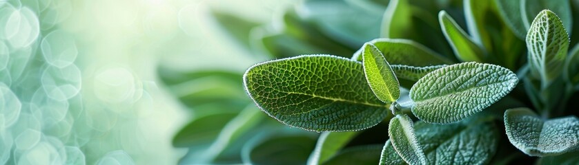 A close-up of a handful of sage leaves their soft green color and velvety texture highlighted against a bright - obrazy, fototapety, plakaty