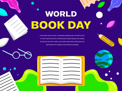 Flat world book day background template