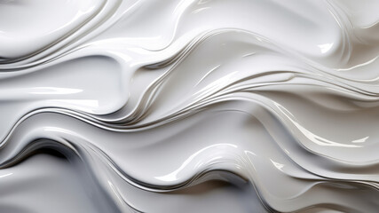 Sculptural white liquid waves abstract. Three-dimensional effect. Composition for landing, template or presentation. Inspiration of 3d movement art. Contemporary trendy poster, design, header, cover - obrazy, fototapety, plakaty
