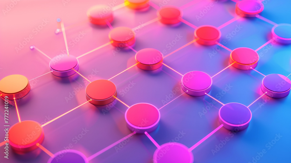 Poster a vibrant 3d illustration of interconnected nodes and pathways, symbolizing a network or digital con
