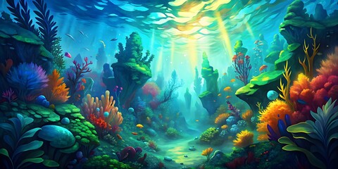 underwater landscape of fish and sea