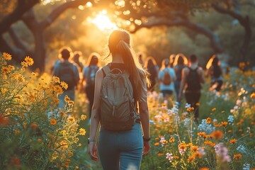 Mindful Walking Meditation Photo of individuals engaging in mindful walking meditation for stress reduction