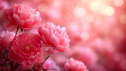 Obraz premium Beautiful pink peony flowers on blurred background with bokeh effect