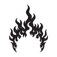 Flame fire crown, black silhouette on a transparent background, burning fire, vector drawing of flames for stencil, print..