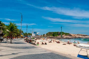 Arpoador beach in Rio de Janeiro, Brazil. Cityscape of Rio de Janeiro.