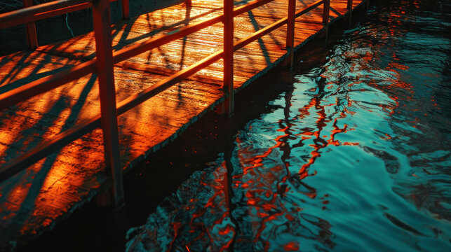 Dark, reflective image of a bridge