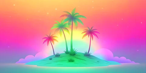 Raamstickers tropical beach, palm trees and rainbow © night