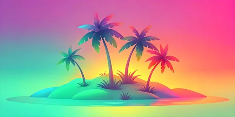 Poster tropical beach, palm trees and rainbow © night