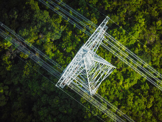 Aerial view of electricity tower on mountain