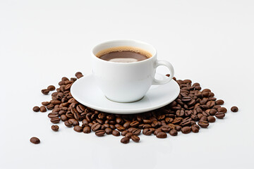 Coffee cup with coffee beans on a white background