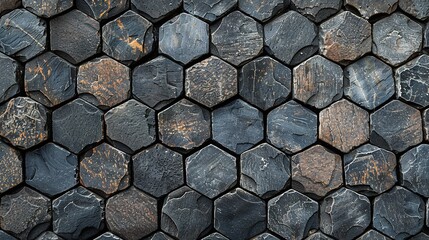 Hexagonal arrangement texture for the pathway, wall setting, and up-close view sequence following and space, Generative AI.