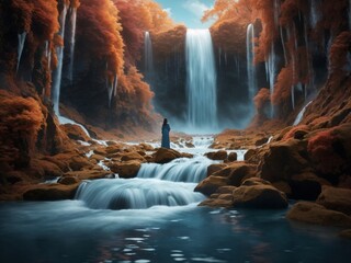 "Mystical Reverie: Surreal Visions of Enigmatic Waterfall Magic"