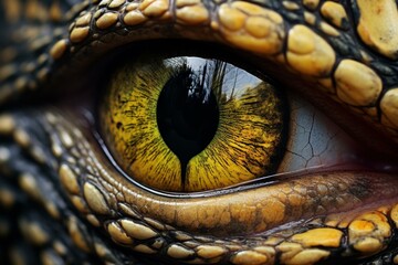Intense Reptilian eye closeup. Animal wildlife. Generate Ai
