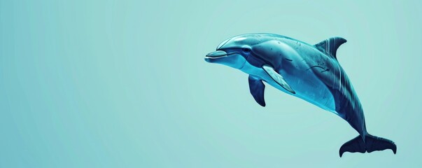 Dolphin jump against blue background. brushstroke style painting, evoking a sense of freedom and joy