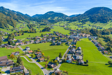 Drone Photo of the Village of Hittisau and the Bregenzerwald, State of Vorarlberg, Austria