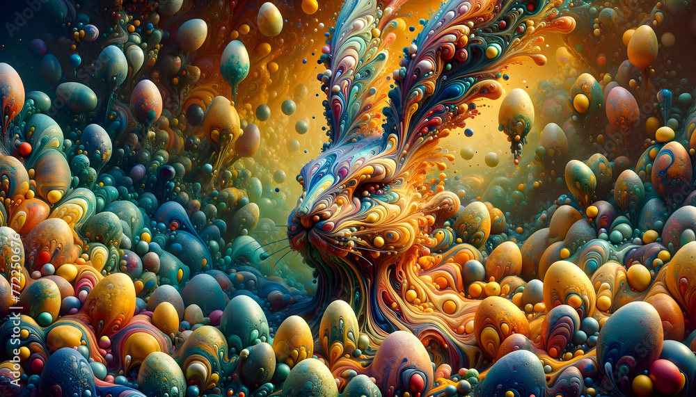 Poster an abstract masterpiece titled 'happy easter from another dimension.' the image feature intricate de
