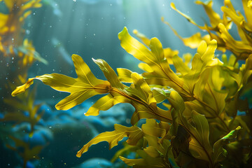 Fototapeta na wymiar Fresh green seaweed growing under water