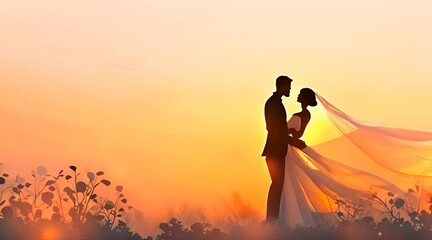 romantic couple standing on abstract background