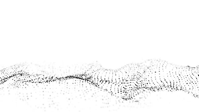 Abstract technology wave of particles. Big data visualization. Light background with motion dots. Artificial intelligence. 3d rendering.