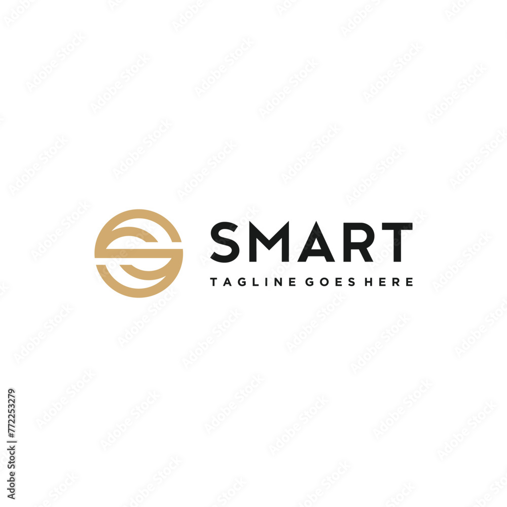 Poster golden initial letter s ss with simple circular shape line art logo design