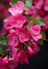 Fototapeta premium vivid pink cherry blossoms with water droplets, symbolizing new beginnings and the beauty of nature